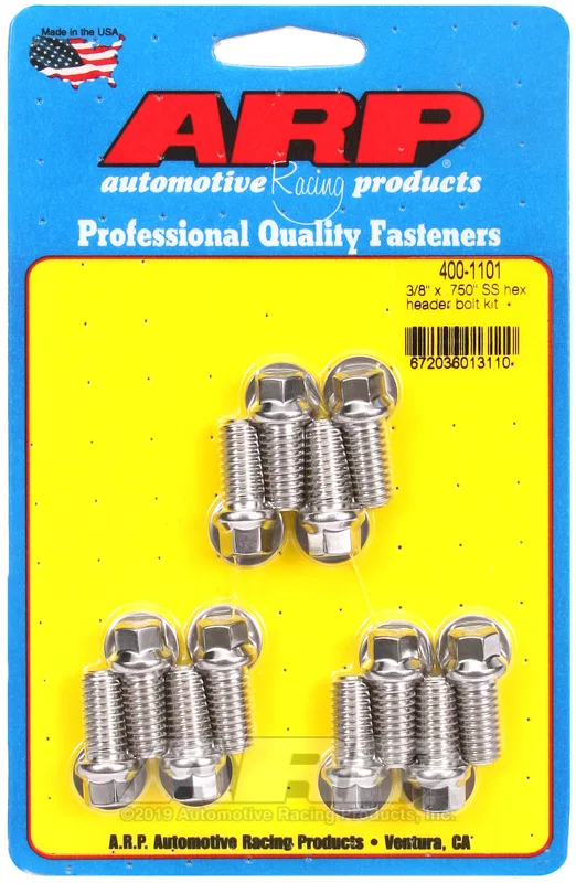 400-1101 – ARP Exhaust Header Bolt, For Use With Chevy Small Block 3/8 - 16 Inch Thread Size .750 Inch Length Hex Sty...